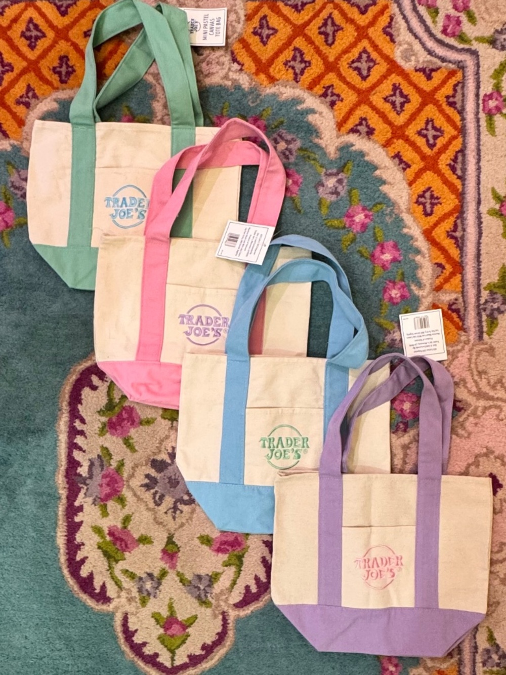 NWT Trader Joe's Mini Canvas Tote - Pastel